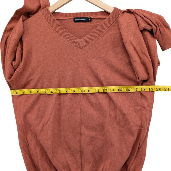 Paul Fredrick Silk Cashmere Sweater Mens Terracotta V Neck Pullover Size M - Picture 6 of 7